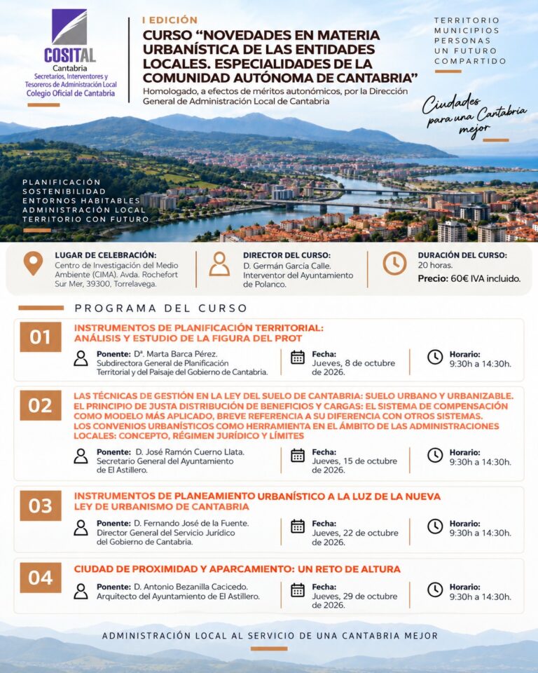 Curso Cosital: Novedades en materia urbanística de las entidades locales. Especialidades de la comunidad autónoma de Cantabria